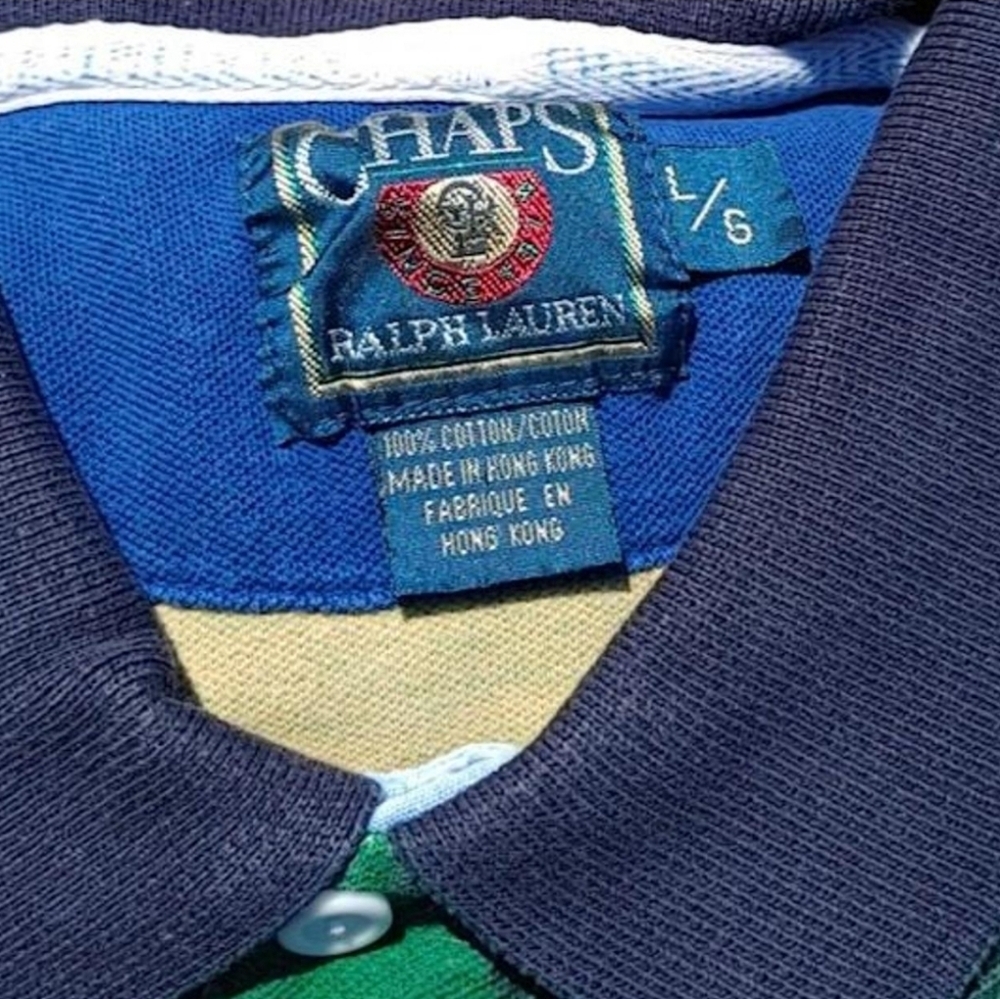 Vtg 90s Chaps Ralph Lauren Striped Polo T-Shirt Blue Large Nineties